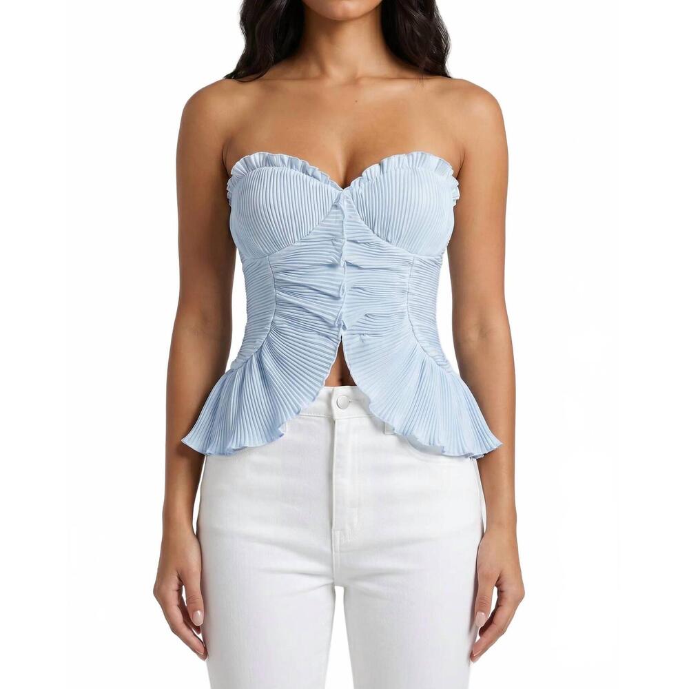 NEW EDIT BY NINE pleated woven bustier top in light blue